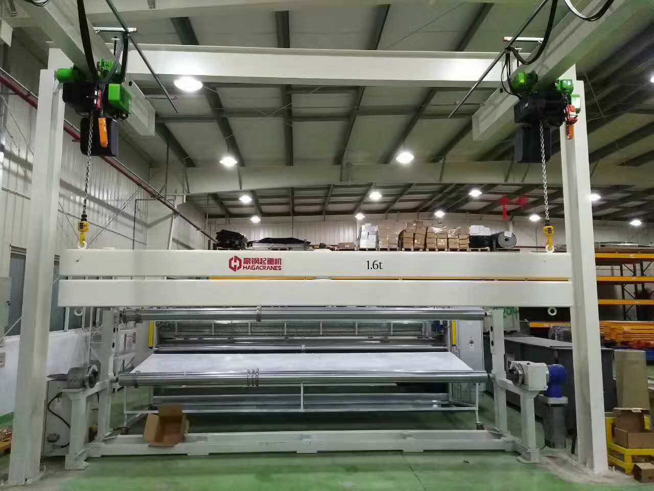 豪鋼起重機為哈巴西Habasit提供雙單軌懸掛起重機